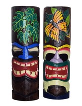 20&quot; Set Of 2 Handmade Tiki Mask Hawaiian Polynesian Wall Art Tribal Bar Tropical - £27.64 GBP
