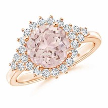ANGARA Classic Morganite Engagement Ring with Floral Halo for Women in 14K Gold - £869.55 GBP