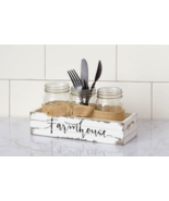 Farmhouse storage caddy with Jars in distressed wood - $32.00