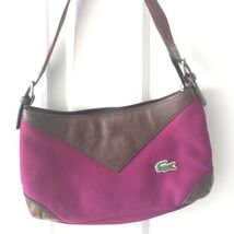 Lacoste Canvas Leather Handbag Purse Shoulder Strap Brown Purple - €70,16 EUR