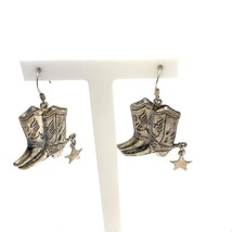 Vintage Signed Sterling CW Handmade Cowboy Boots Dangle Hook Earrings - £38.17 GBP