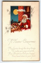 Santa Claus Christmas Postcard Saint Nick Full Moon Bell Toys Stecher Series 992 - £9.07 GBP