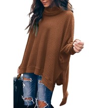 Sweaters For Women Oversized Turtleneck Dolman Sleeve Waffle Knit Split ... - £42.91 GBP