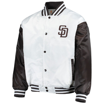 MLB San Diego Padres Vintage White Brown Satin Letterman Baseball Varsity Jacket - £107.40 GBP