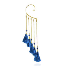 Trendy Multi Blue Tassel Brass Chain Statement One Ear Cuff Earring - £11.22 GBP