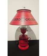 Red Tole Metal Table / Desk Toleware 18&quot; Lamp with Bohemian Glass Chimney! - £53.46 GBP