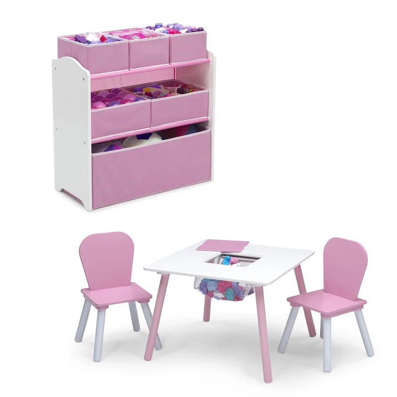 Delta Children 4-Piece Toddler Playroom Set, Pink/Whitechildren desk and chair - £151.21 GBP