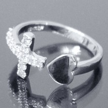 Precioso Diamante Abierto Ajustable Anillo de Cruz 925 Plata de Ley Mujer Día De - £40.30 GBP