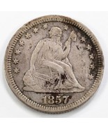 1857 25C Seated Liberty Quarter in Fine+ Condition, Liberty Bold and Clear - $81.44 CAD