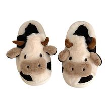 Cow Slippers Winter Cartoon Warm Fuzzy Cotton Slippers For Indoor Outdoor - £23.94 GBP