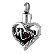 Stainless Steel &quot;Mom&quot; Heart Cremation Urn Pendant for Ashes w/20-inch Necklace - £70.76 GBP
