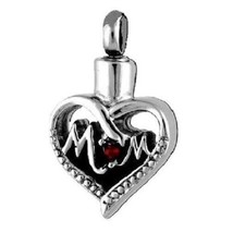 Stainless Steel &quot;Mom&quot; Heart Cremation Urn Pendant for Ashes w/20-inch Necklace - $89.99