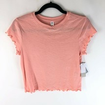 BP Womens Crop Top T Shirt Ruffle Edge Crew Neck Cotton Blend Light Pink M - £7.63 GBP