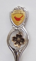 Collector Souvenir Spoon USA North Carolina Cardinal Emblem Dogwood Charm Map - $4.99