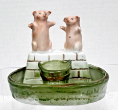 Antique German Pink Pigs Fairing Green Bucket White Wall Dish Toothpick ... - $44.55