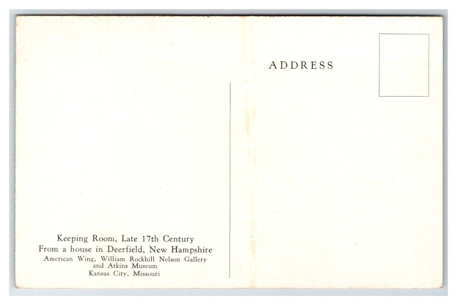 17th Century Keeping Room Nelson Gallery Kansas City Missouri UNP Postcard Q24 Item image 2