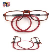 Unisex 2.00 Brown &amp; Red Reading Presbyopia Magnifying Eye Glasses Neck Hangs - £14.52 GBP