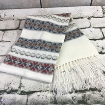 Grandoe Scarf Cold Weather White Fringe Blue Red 8” x 54” - £11.67 GBP