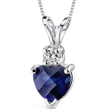 3.10Ct Simulated Sapphire &amp; Diamond Heart Pendant Necklace 14K White Gold Plated - £73.47 GBP