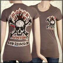 Motor City Legends Skull Flames Punk Rock Metal Biker Womens T-Shirt Bro... - $24.50