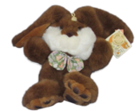 Cuddle Wit seated Plush brown white bunny rabbit green neck bow flowers ... - $10.39