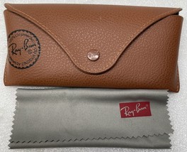 RAY BAN Sunglasses GLASSES Brown Textrd Semi Hard Faux Leather Snap Case W/Cloth - £5.73 GBP