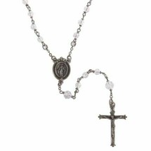 MIRACULOUS MEDAL CRUCIFIX ROSARY WITH CLEAR GLASS BEADS IN LEAD FREE PEWTER - $28.99