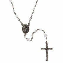 MIRACULOUS MEDAL CRUCIFIX ROSARY WITH CLEAR GLASS BEADS IN LEAD FREE PEWTER - £23.14 GBP