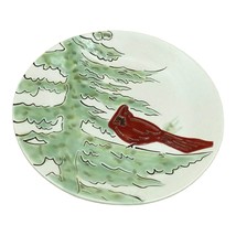 Pottery Barn Embossed 8 1/4” Plate Red Cardinal Bird 3D Glazed Design - £12.44 GBP