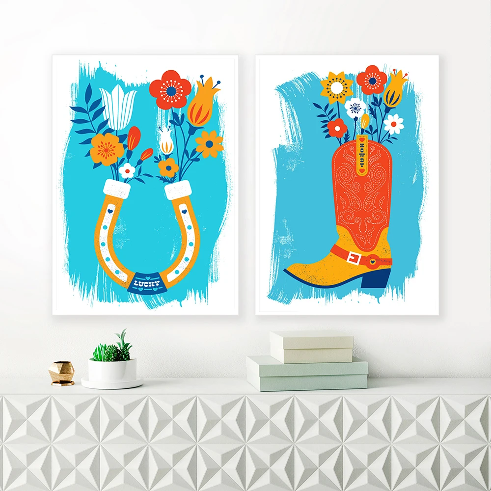 shoe and boy Boot Flowers Country Boho Art Posters Canvas Painting Sweet Romanti - £53.56 GBP