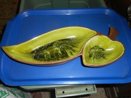 Treasure Craft U.S.A. Leaf Shape Snack Tray Chip &amp; Dip Dish #375 GREEN - £24.28 GBP