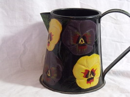 Vintage Metal Pitcher Pansy Flower Planter/Utensil Holder 5 1/2 inches - £8.73 GBP