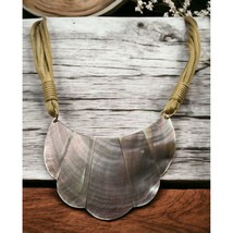 Crescent Shell Necklace Statement Mother of Pearl Scalloped Chunky Beach - £23.50 GBP
