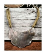 Crescent Shell Necklace Statement Mother of Pearl Scalloped Chunky Beach - £23.59 GBP