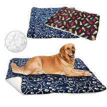 Winter Dog Bed Mat Pet Cushion Blanket Warm Paw Print Puppy Cat Fleece Beds For  - £16.78 GBP+