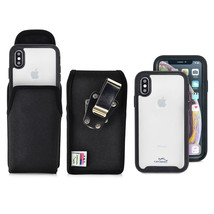 Combo for iPhone X &amp; XS, Blk/Clr Drop Test Case + Ver Nylon Pouch, Metal Clip - £32.06 GBP