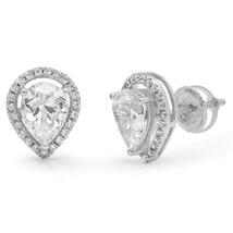 5.50CT Pear Simulated Diamond Halo Stud Earrings 14k White Gold Plated Silver - £60.76 GBP