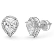 5.50CT Pear Simulated Diamond Halo Stud Earrings 14k White Gold Plated Silver - £58.28 GBP