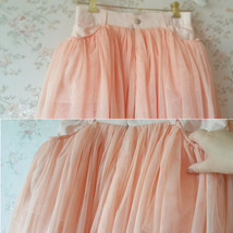 Peach Pink Tulle Midi Skirt Outfit Women A-line Plus Size Holiday Tulle Skirt image 4