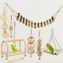 8PCS Parrot Bird Toys Wood Set – Swing, Bell, Bite Training Toys - $46.99