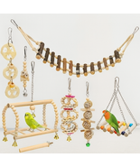 8PCS Parrot Bird Toys Wood Set – Swing, Bell, Bite Training Toys - $46.99