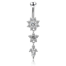 New Sexy Dangling Navel Belly Button Ring 14G Double Round Heart Cubic Zirconia  - £9.80 GBP