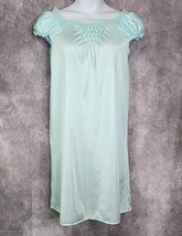 Vintage Blue Nightgown Nylon Knee Length Light Aqua Gown Size Medium Lace - $19.99