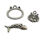 5 Sets Tibetan Silver 3 pc Cat Head Fish Toggle Bead Clasp Connectors Ch... - $4.99