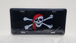 Pirate Jolly Roger Red Embossed License Plate - $19.99