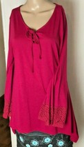 Riders by Lee Women&#39;s Long Bell Sleeved Knit Top Size L Fuschia  Pointed Hem - $17.65