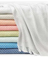 Sferra Costa Solid White Cotton Throw Blanket Herringbone Weave/Fringe 5... - $4,762.50 MXN