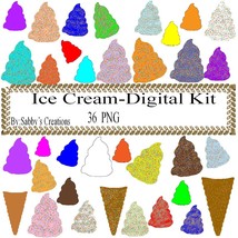 Ice Cream Digital Kit 1-Digtial Paper-Food-Art ClipJewelry-T shirt-Notebook-Scra - £0.99 GBP
