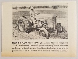 1957 Magazine Photo Massey-Ferguson 3-4 Plow &quot;65&quot; Tractors M-F Trademark - £7.04 GBP