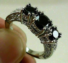 3 Ct Round-Cut Black Diamond 14k White Gold Finish Three-Stone Engagement Ring - £138.48 GBP